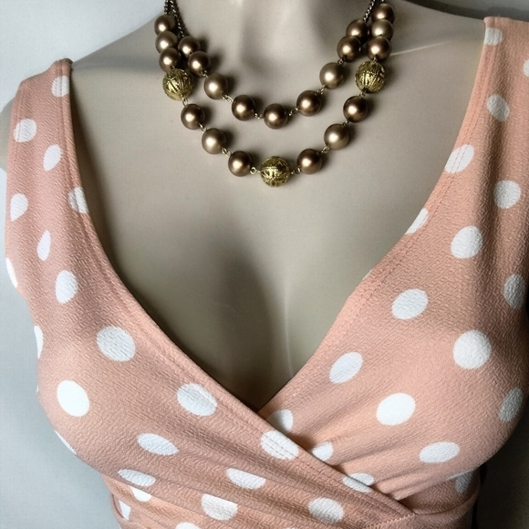 SUMMER A line v neck polka dot peach dress size s 💋 - Picture 6 of 8